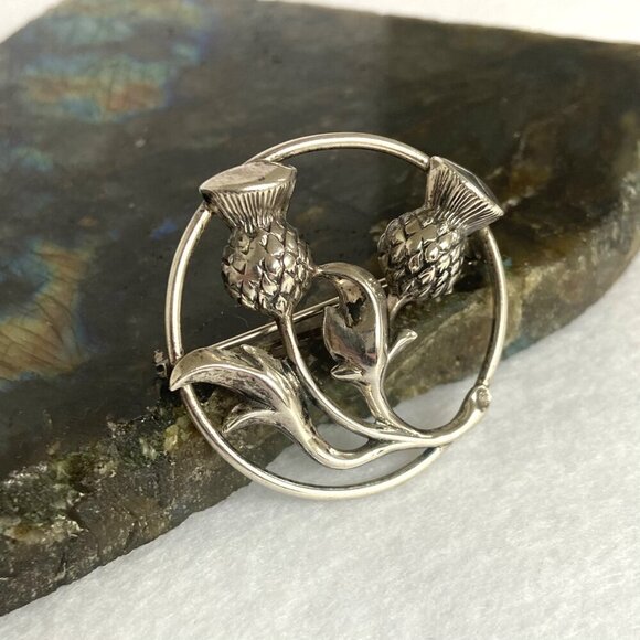 VTG Signed BEAU Sterling Silver 925 1.5" Round Thistle Brooch Flower Brooch - Picture 11 of 16